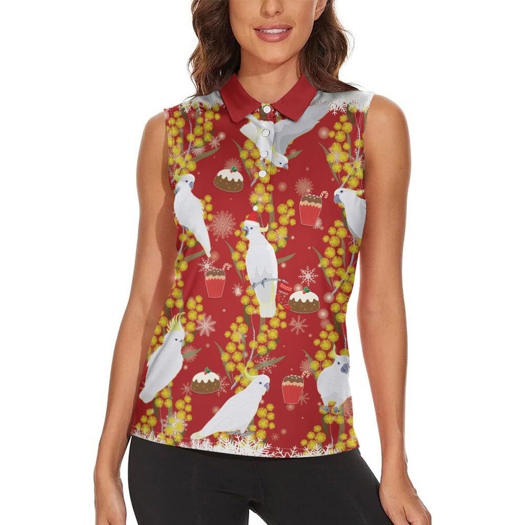 Australia Sulphur-crested Cockatoo Christmas Women Sleeveless Polo Shirt Aussie Golden Wattle Seamless Style