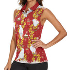 Australia Sulphur-crested Cockatoo Christmas Women Sleeveless Polo Shirt Aussie Golden Wattle Seamless Style