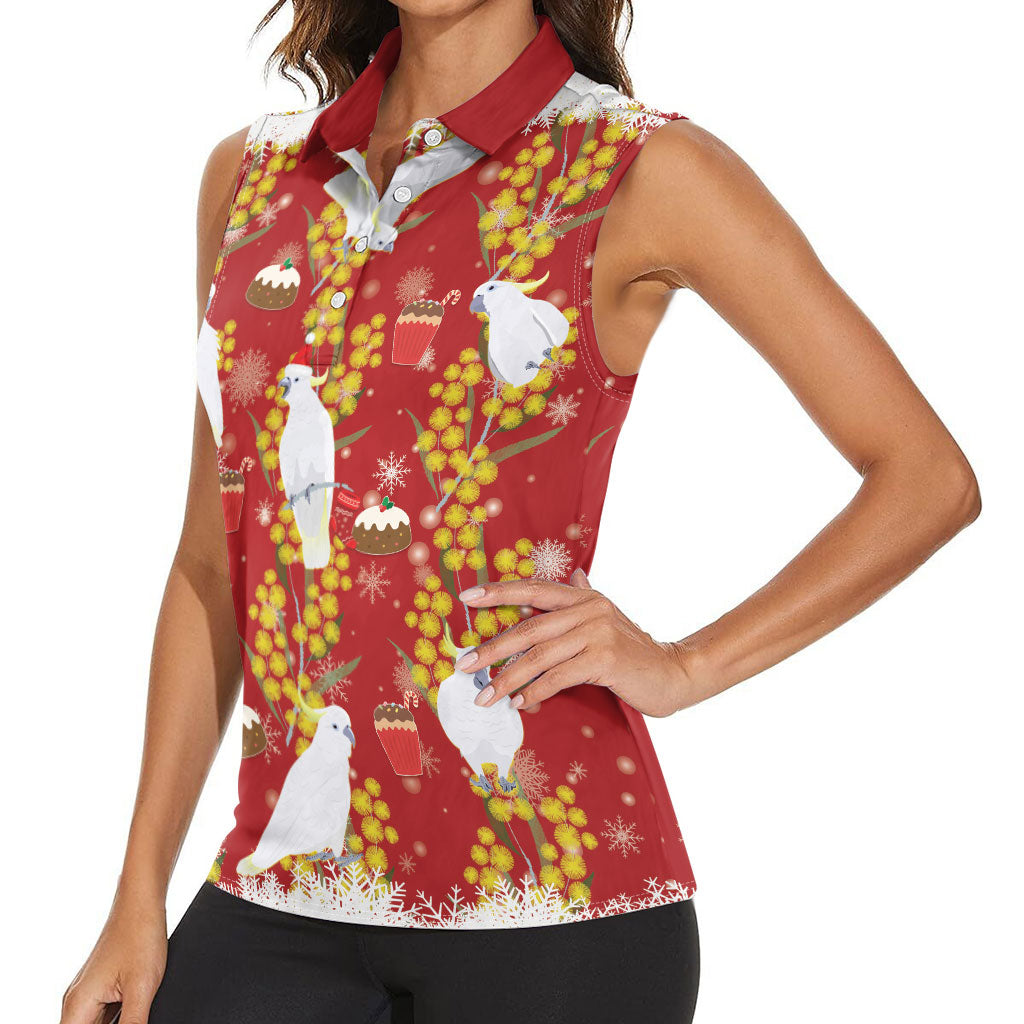 Australia Sulphur-crested Cockatoo Christmas Women Sleeveless Polo Shirt Aussie Golden Wattle Seamless Style