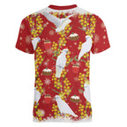 Australia Sulphur-crested Cockatoo Christmas Women V-Neck T-Shirt Aussie Golden Wattle Seamless Style