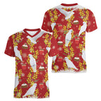 Australia Sulphur-crested Cockatoo Christmas Women V-Neck T-Shirt Aussie Golden Wattle Seamless Style