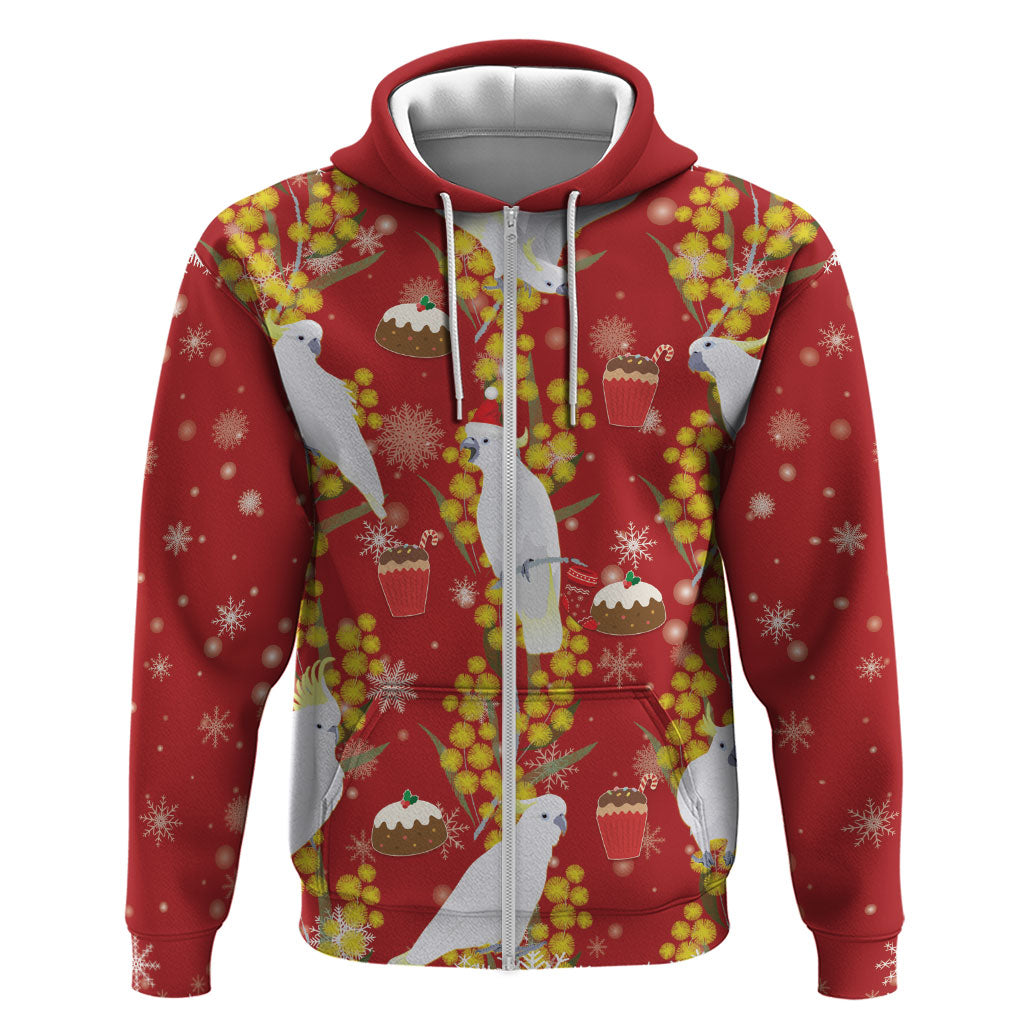 Australia Sulphur-crested Cockatoo Christmas Zip Hoodie Aussie Golden Wattle Seamless Style
