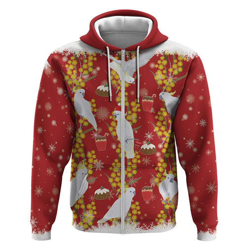 Australia Sulphur-crested Cockatoo Christmas Zip Hoodie Aussie Golden Wattle Seamless Style