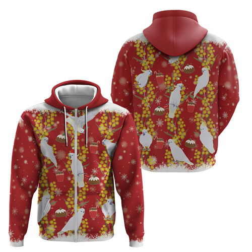 Australia Sulphur-crested Cockatoo Christmas Zip Hoodie Aussie Golden Wattle Seamless Style
