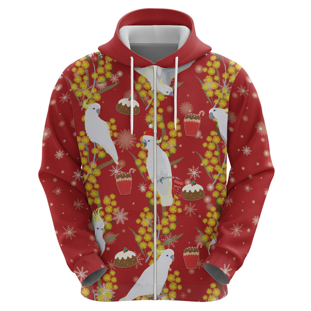 Australia Sulphur-crested Cockatoo Christmas Zip Hoodie Aussie Golden Wattle Seamless Style