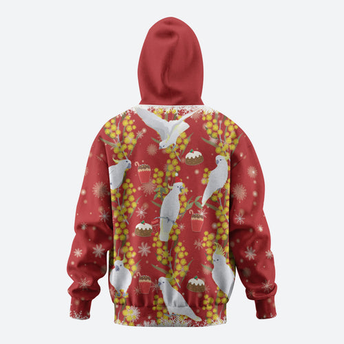 Australia Sulphur-crested Cockatoo Christmas Zip Hoodie Aussie Golden Wattle Seamless Style