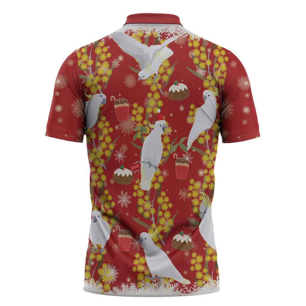 Australia Sulphur-crested Cockatoo Christmas Zipper Polo Shirt Aussie Golden Wattle Seamless Style