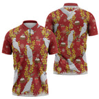 Australia Sulphur-crested Cockatoo Christmas Zipper Polo Shirt Aussie Golden Wattle Seamless Style