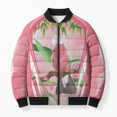 Galah Cockatoo Australia Bomber Puffer Jacket Aussie Native Eucalyptus Caesia Flowers