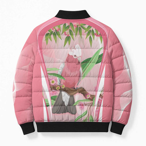 Galah Cockatoo Australia Bomber Puffer Jacket Aussie Native Eucalyptus Caesia Flowers