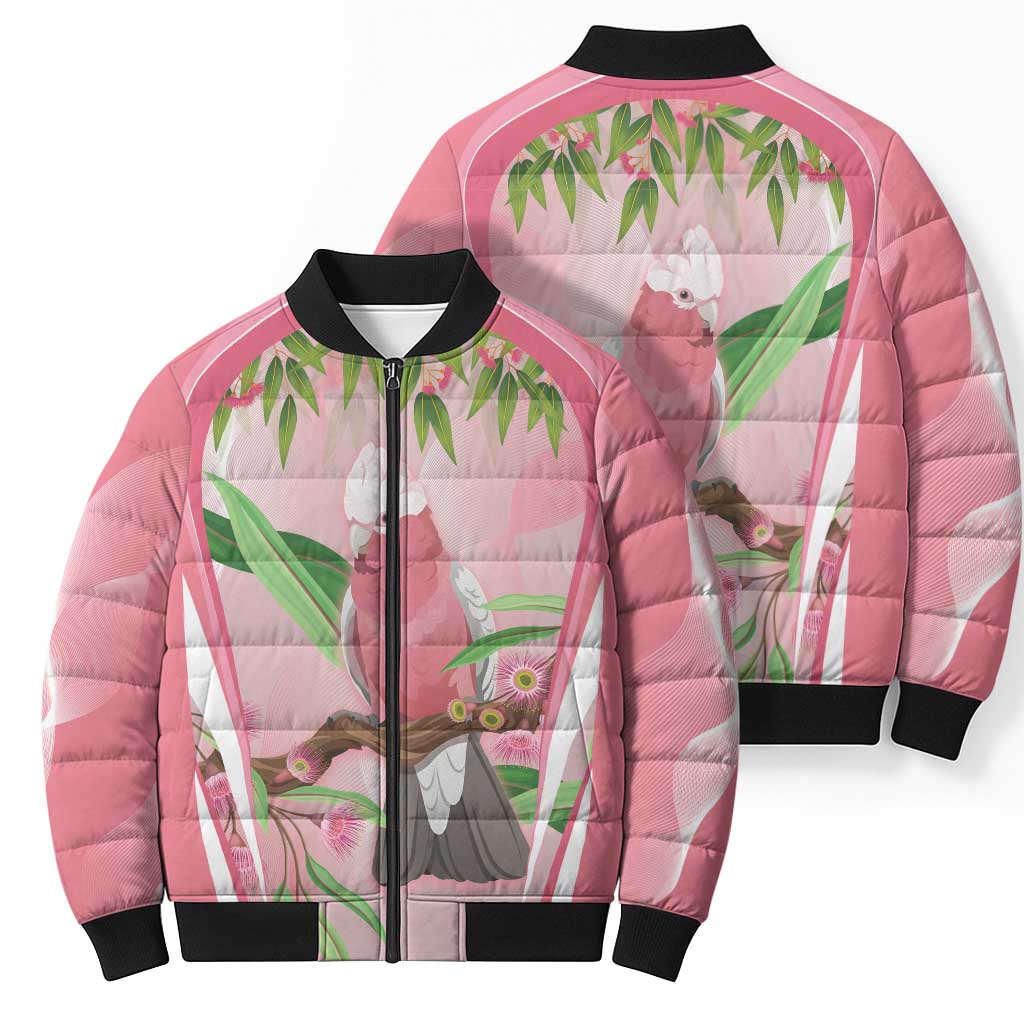Galah Cockatoo Australia Bomber Puffer Jacket Aussie Native Eucalyptus Caesia Flowers
