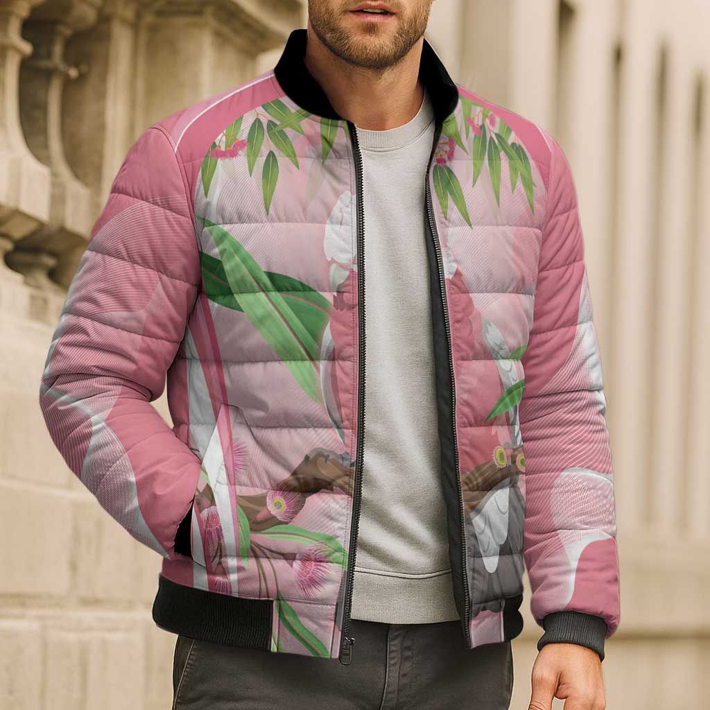 Galah Cockatoo Australia Bomber Puffer Jacket Aussie Native Eucalyptus Caesia Flowers