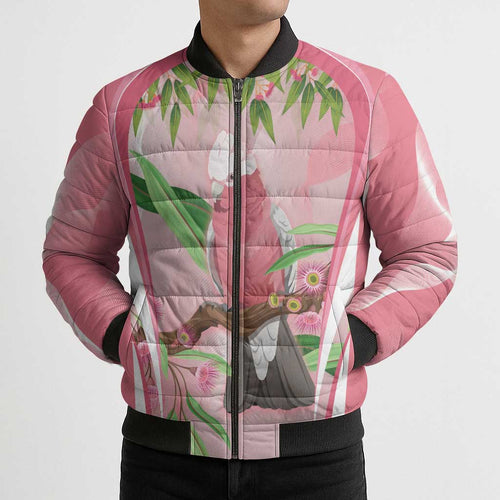 Galah Cockatoo Australia Bomber Puffer Jacket Aussie Native Eucalyptus Caesia Flowers