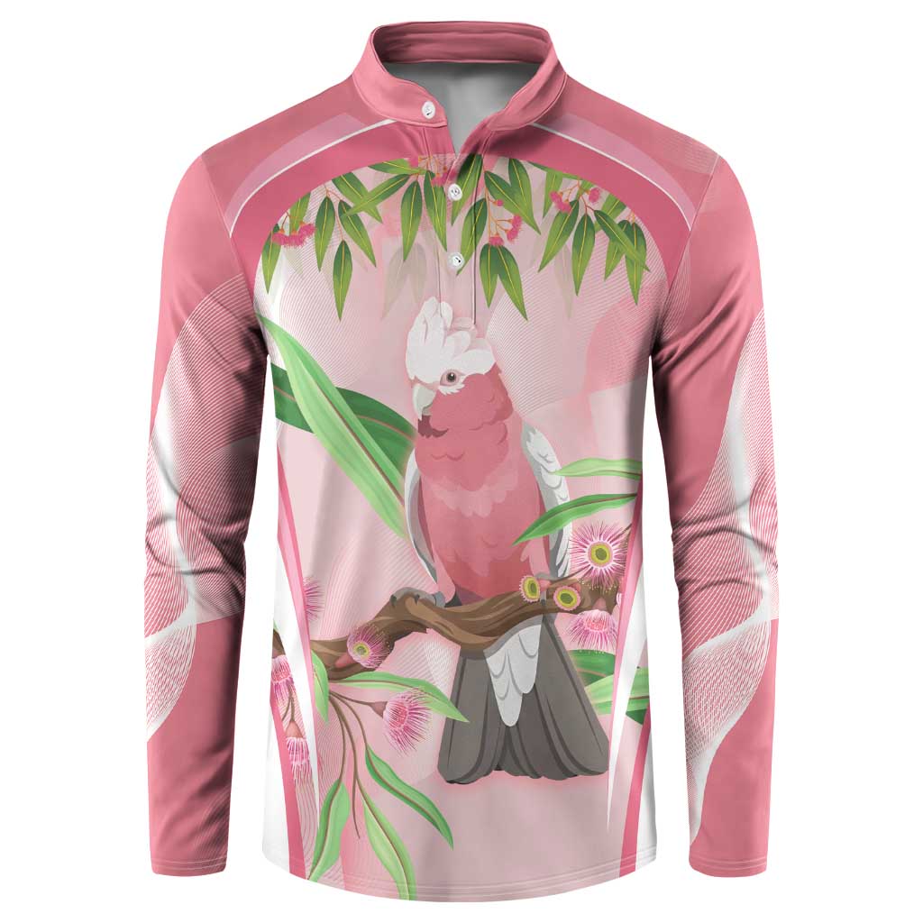 Galah Cockatoo Australia Button Sweatshirt Aussie Native Eucalyptus Caesia Flowers