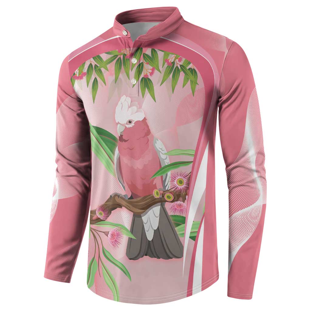 Galah Cockatoo Australia Button Sweatshirt Aussie Native Eucalyptus Caesia Flowers