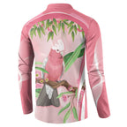 Galah Cockatoo Australia Button Sweatshirt Aussie Native Eucalyptus Caesia Flowers