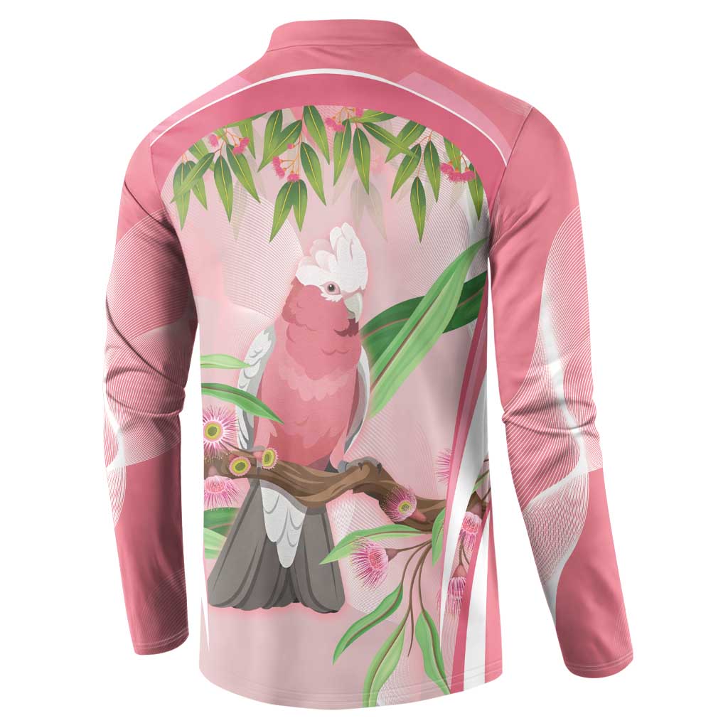 Galah Cockatoo Australia Button Sweatshirt Aussie Native Eucalyptus Caesia Flowers