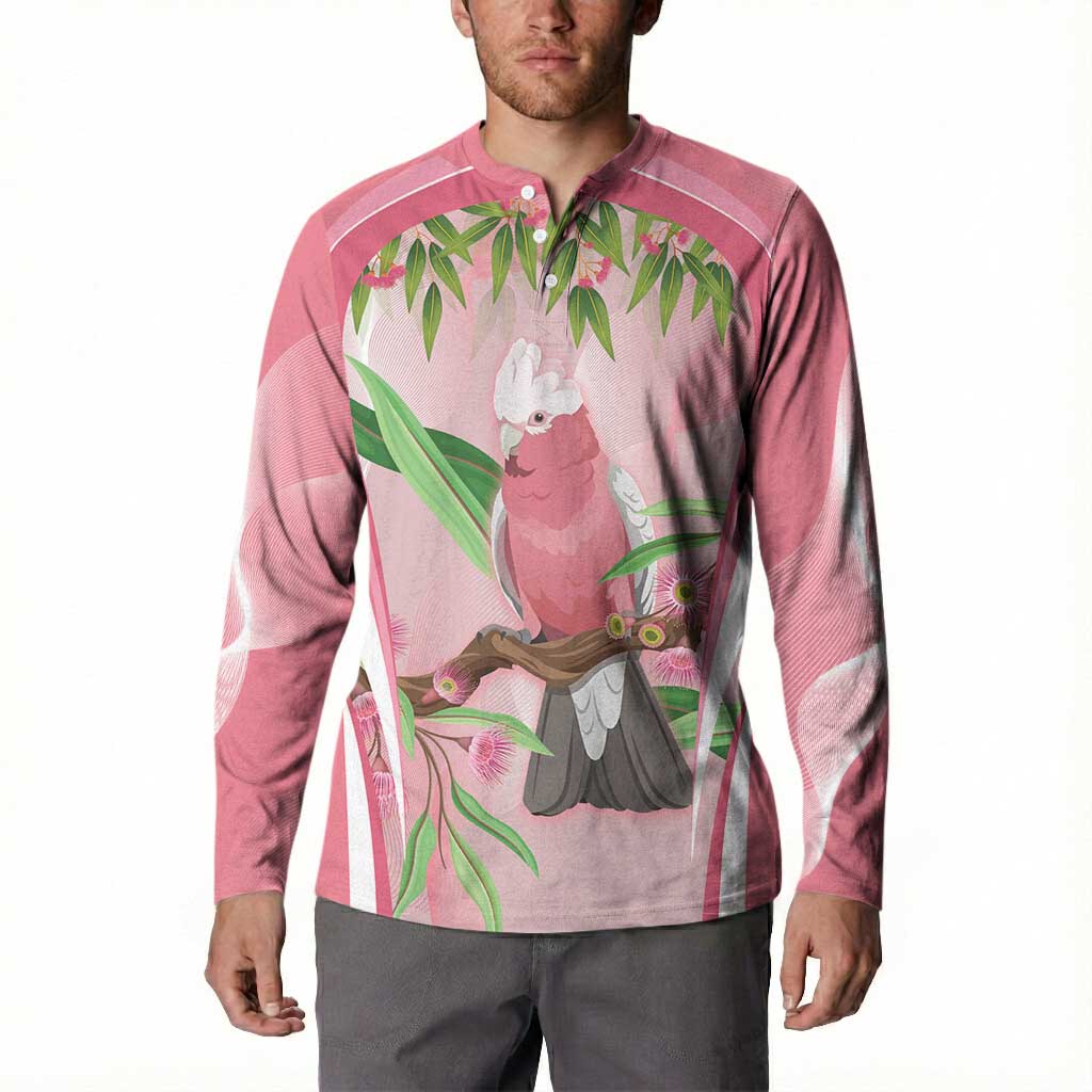Galah Cockatoo Australia Button Sweatshirt Aussie Native Eucalyptus Caesia Flowers