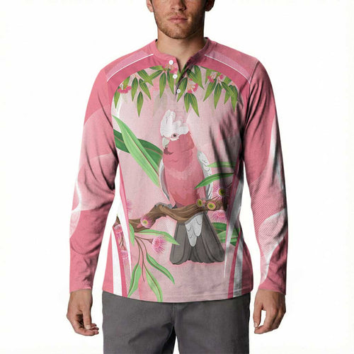Galah Cockatoo Australia Button Sweatshirt Aussie Native Eucalyptus Caesia Flowers