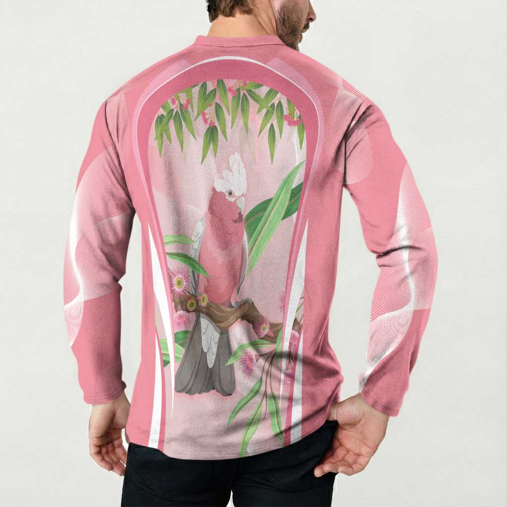 Galah Cockatoo Australia Button Sweatshirt Aussie Native Eucalyptus Caesia Flowers