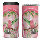 Galah Cockatoo Australia 4 in 1 Can Cooler Tumbler Aussie Native Eucalyptus Caesia Flowers