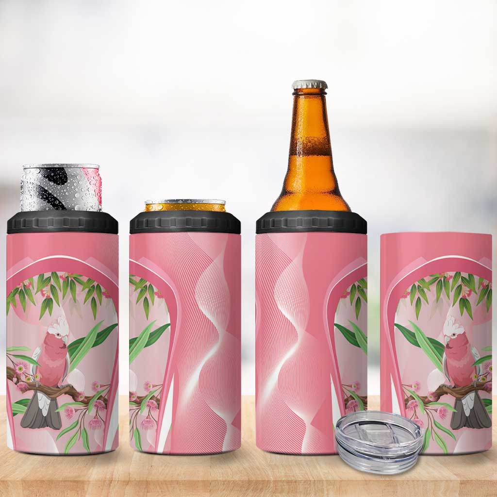 Galah Cockatoo Australia 4 in 1 Can Cooler Tumbler Aussie Native Eucalyptus Caesia Flowers