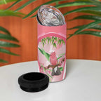 Galah Cockatoo Australia 4 in 1 Can Cooler Tumbler Aussie Native Eucalyptus Caesia Flowers