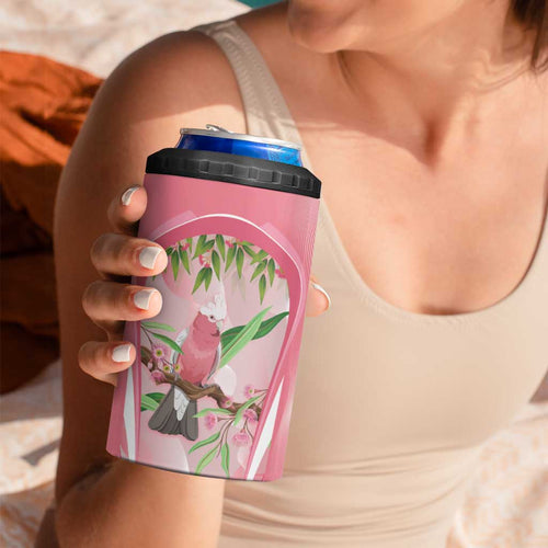 Galah Cockatoo Australia 4 in 1 Can Cooler Tumbler Aussie Native Eucalyptus Caesia Flowers