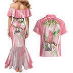 Galah Cockatoo Australia Couples Matching Mermaid Dress and Hawaiian Shirt Aussie Native Eucalyptus Caesia Flowers