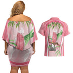 Galah Cockatoo Australia Couples Matching Off Shoulder Short Dress and Hawaiian Shirt Aussie Native Eucalyptus Caesia Flowers