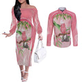 Galah Cockatoo Australia Couples Matching Off The Shoulder Long Sleeve Dress and Long Sleeve Button Shirt Aussie Native Eucalyptus Caesia Flowers