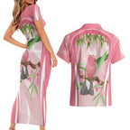 Galah Cockatoo Australia Couples Matching Short Sleeve Bodycon Dress and Hawaiian Shirt Aussie Native Eucalyptus Caesia Flowers