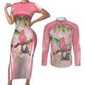 Galah Cockatoo Australia Couples Matching Short Sleeve Bodycon Dress and Long Sleeve Button Shirt Aussie Native Eucalyptus Caesia Flowers