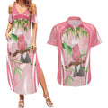 Galah Cockatoo Australia Couples Matching Summer Maxi Dress and Hawaiian Shirt Aussie Native Eucalyptus Caesia Flowers