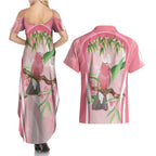 Galah Cockatoo Australia Couples Matching Summer Maxi Dress and Hawaiian Shirt Aussie Native Eucalyptus Caesia Flowers