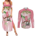 Galah Cockatoo Australia Couples Matching Summer Maxi Dress and Long Sleeve Button Shirt Aussie Native Eucalyptus Caesia Flowers