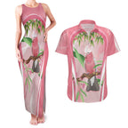 Galah Cockatoo Australia Couples Matching Tank Maxi Dress and Hawaiian Shirt Aussie Native Eucalyptus Caesia Flowers