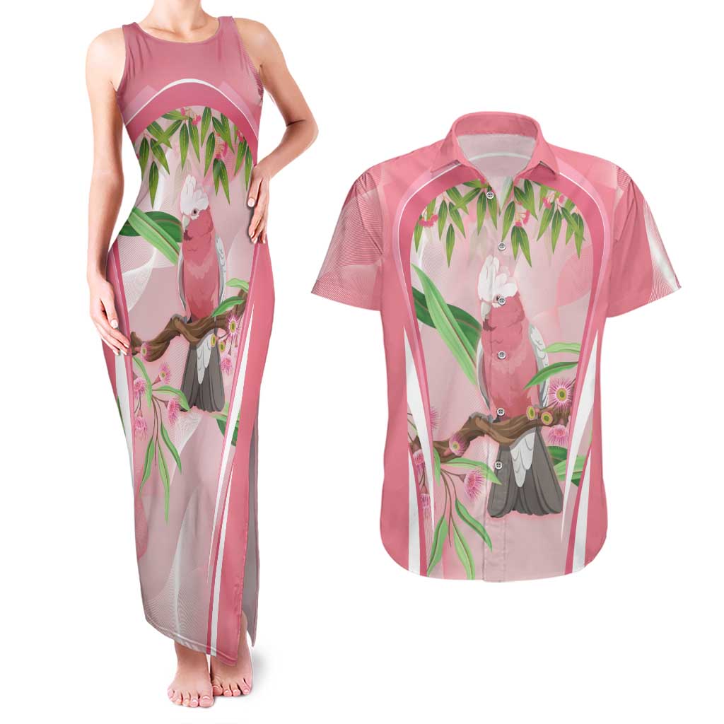 Galah Cockatoo Australia Couples Matching Tank Maxi Dress and Hawaiian Shirt Aussie Native Eucalyptus Caesia Flowers