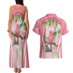 Galah Cockatoo Australia Couples Matching Tank Maxi Dress and Hawaiian Shirt Aussie Native Eucalyptus Caesia Flowers