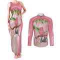 Galah Cockatoo Australia Couples Matching Tank Maxi Dress and Long Sleeve Button Shirt Aussie Native Eucalyptus Caesia Flowers