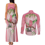 Galah Cockatoo Australia Couples Matching Tank Maxi Dress and Long Sleeve Button Shirt Aussie Native Eucalyptus Caesia Flowers