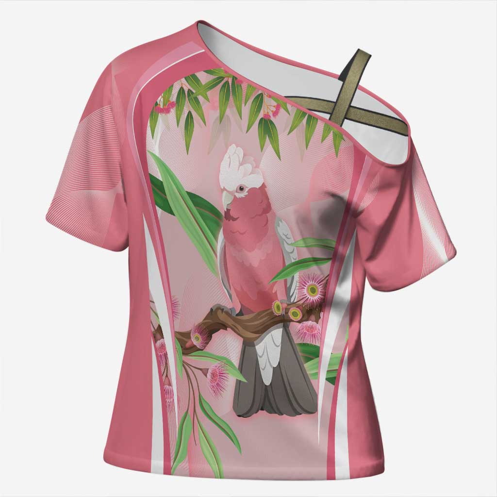 Galah Cockatoo Australia Cross Shoulder Shirt Aussie Native Eucalyptus Caesia Flowers