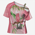 Galah Cockatoo Australia Cross Shoulder Shirt Aussie Native Eucalyptus Caesia Flowers