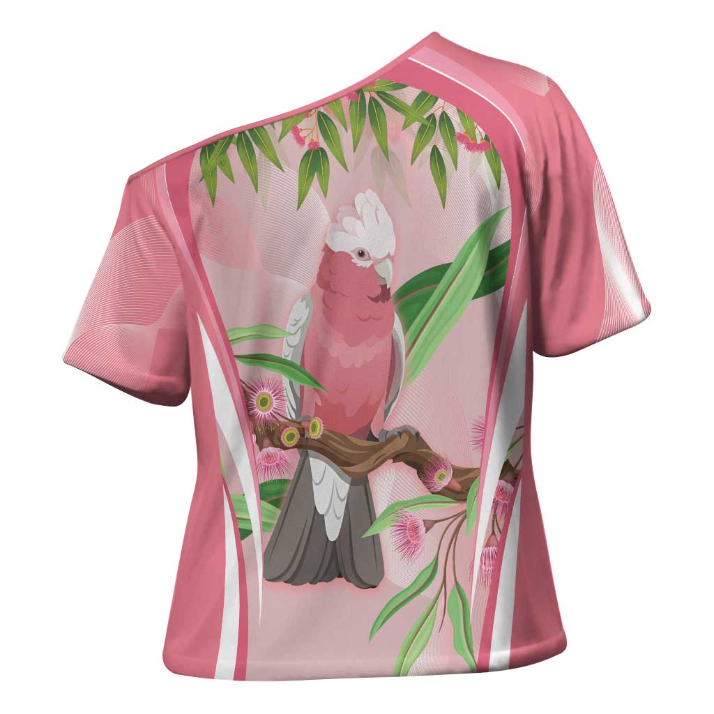 Galah Cockatoo Australia Cross Shoulder Shirt Aussie Native Eucalyptus Caesia Flowers