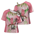 Galah Cockatoo Australia Cross Shoulder Shirt Aussie Native Eucalyptus Caesia Flowers