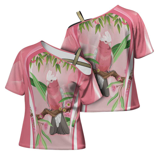 Galah Cockatoo Australia Cross Shoulder Shirt Aussie Native Eucalyptus Caesia Flowers