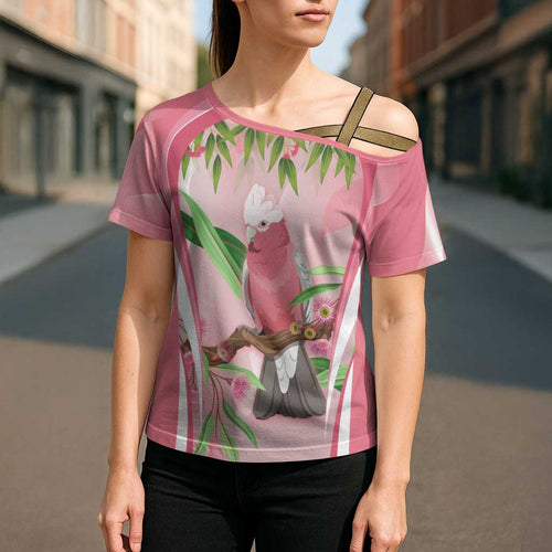 Galah Cockatoo Australia Cross Shoulder Shirt Aussie Native Eucalyptus Caesia Flowers