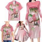 Galah Cockatoo Australia Family Matching Long Sleeve Bodycon Dress and Hawaiian Shirt Aussie Native Eucalyptus Caesia Flowers