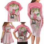 Galah Cockatoo Australia Family Matching Long Sleeve Bodycon Dress and Hawaiian Shirt Aussie Native Eucalyptus Caesia Flowers