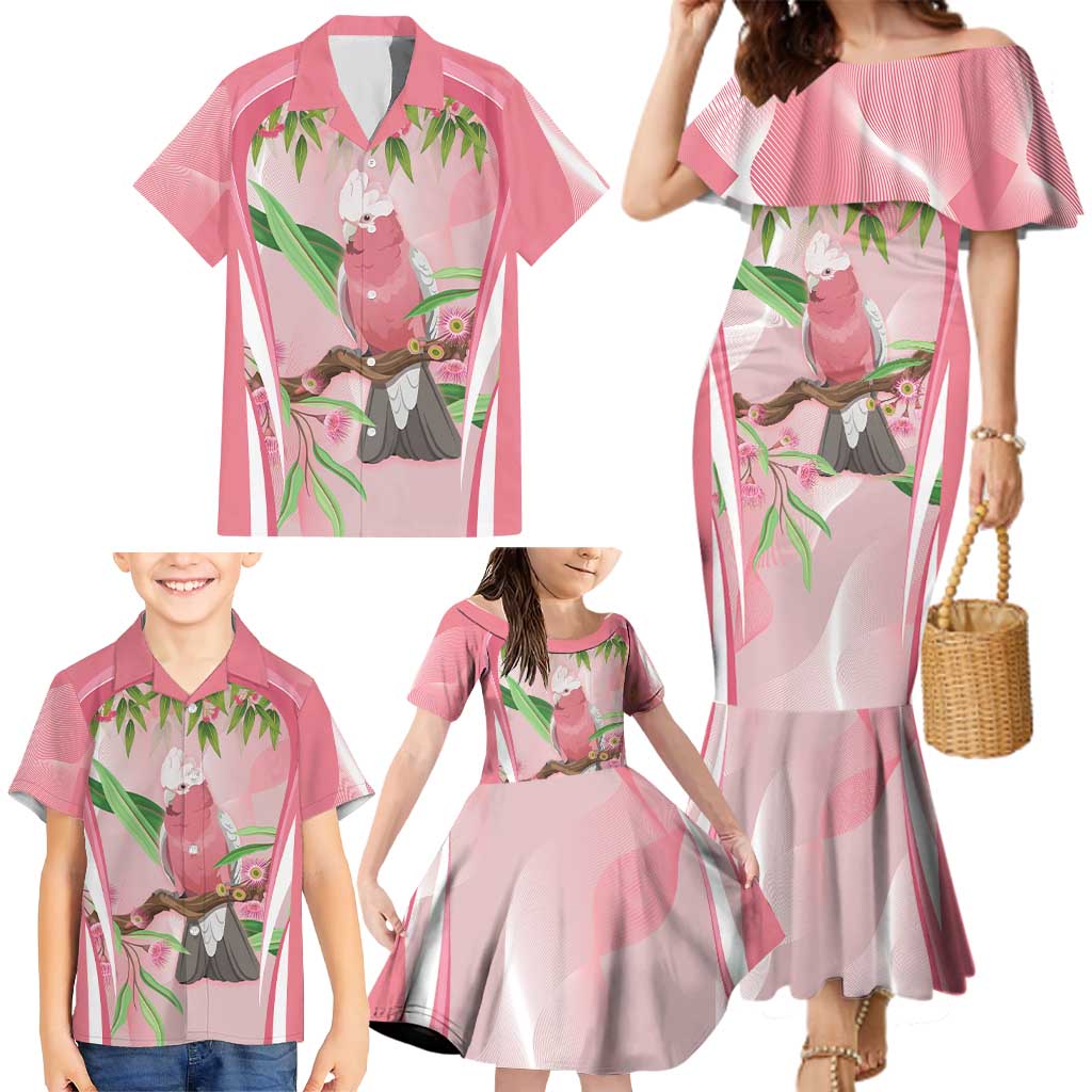 Galah Cockatoo Australia Family Matching Mermaid Dress and Hawaiian Shirt Aussie Native Eucalyptus Caesia Flowers